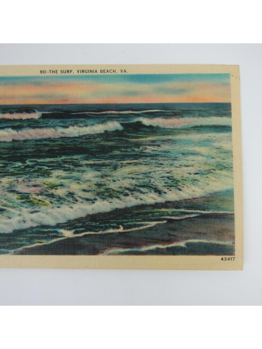 Vintage Linen Postcard Virginia Beach VA Virginia Ocean Surf Waves Landscape - Picture 10 of 12